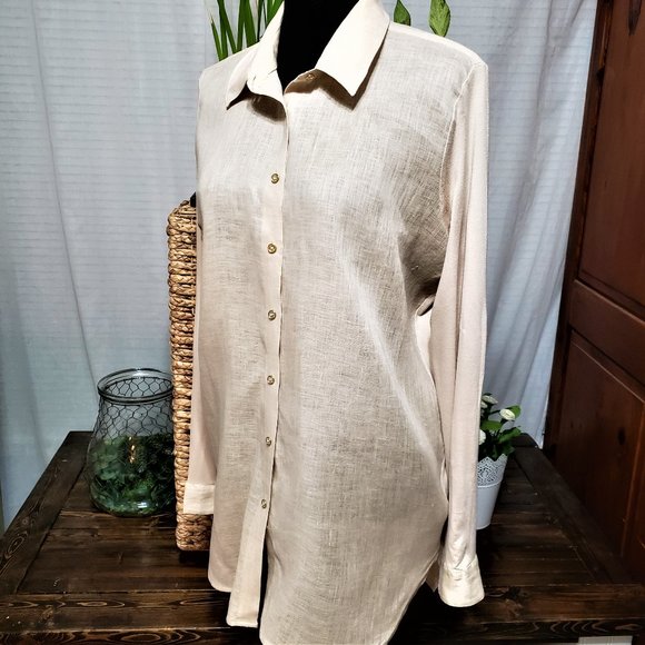 Calvin Klein Tops - Calvin Klein Linen Button Up High Low Blouse NWT